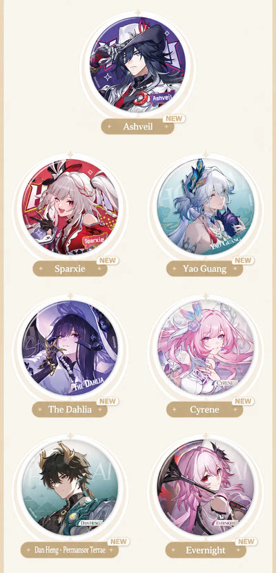 Ashveil, Sparxie, Yao Guang, The Dahlia, Cyrene, Dan Heng • Permansor Terrae and Evernight badges