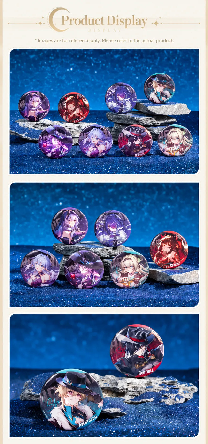 Interstellar Journey Series Badges Vol. 2 character designs and shimmering finish