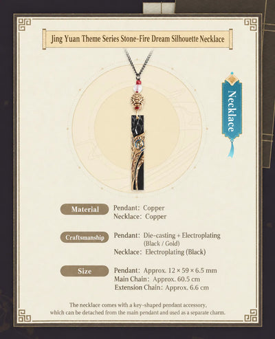 Necklace specifications including materials and dimensions
