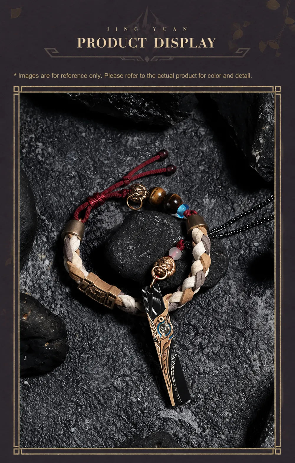 Jing Yuan necklace and bracelet displayed together on stone background