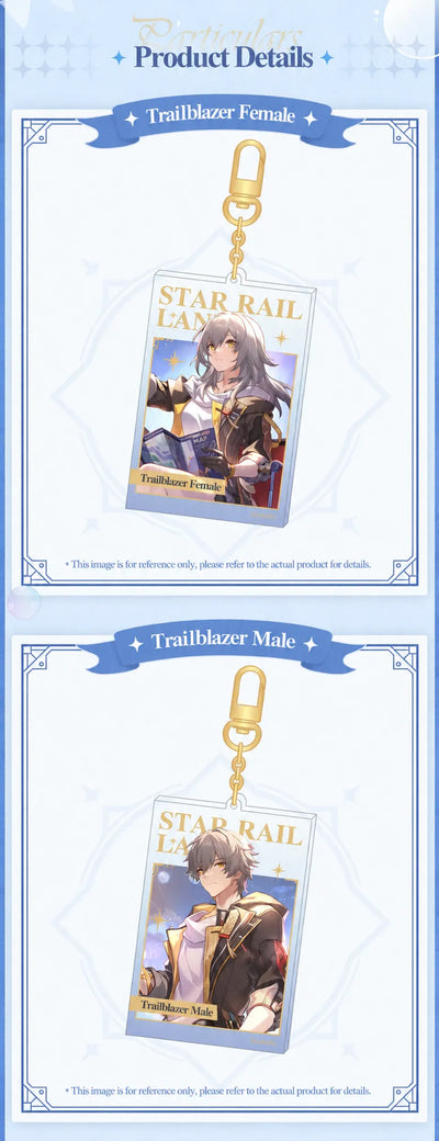 Honkai Star Rail LAND Series Trailblazer Stelle and Caelus acrylic charms with gold-tone clasps