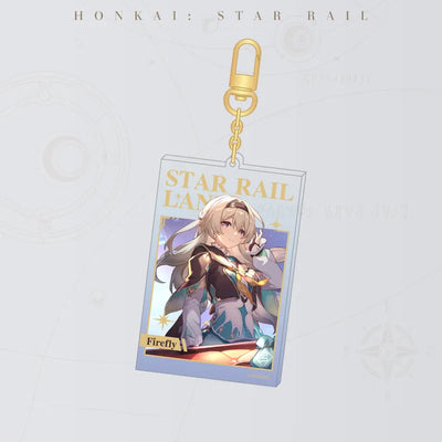 Honkai Star Rail LAND Series Firefly acrylic charm featuring colorful character artwork and gold foil accents