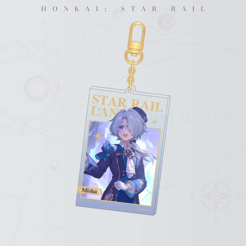 Honkai Star Rail LAND Series Misha acrylic charm featuring colorful character artwork and gold foil accents