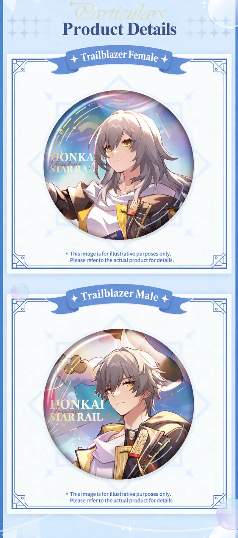 Honkai Star Rail LAND Series Trailblazer Stelle and Caelus tinplate badge designs