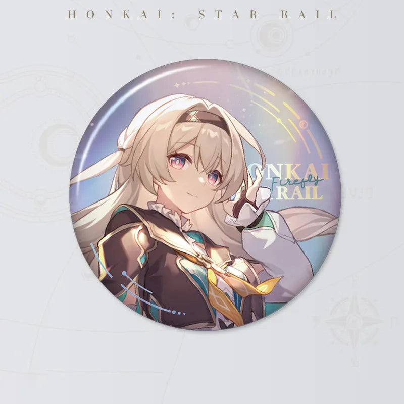 Honkai Star Rail LAND Series Firefly tinplate badge featuring character artwork and holographic details