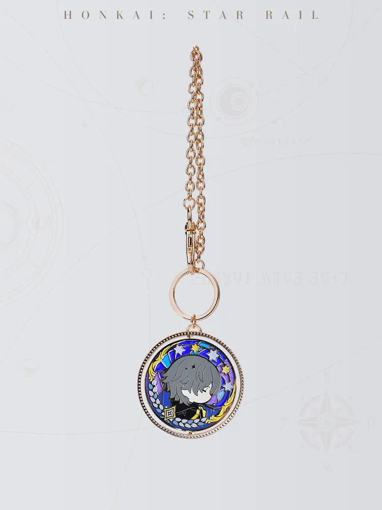 Honkai Star Rail Trailblazer keychain featuring double-sided character artwork and decorative enamel details