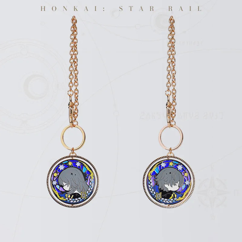 Honkai Star Rail LAND Series Trailblazer keychain featuring Stelle and Caelus designs on opposite sides