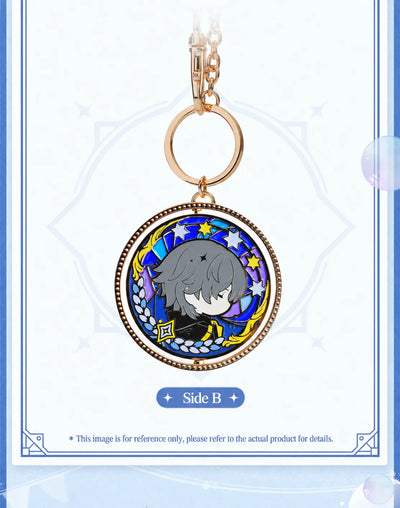 Trailblazer double-sided keychain Side B featuring Caelus with gold-tone frame and star motifs
