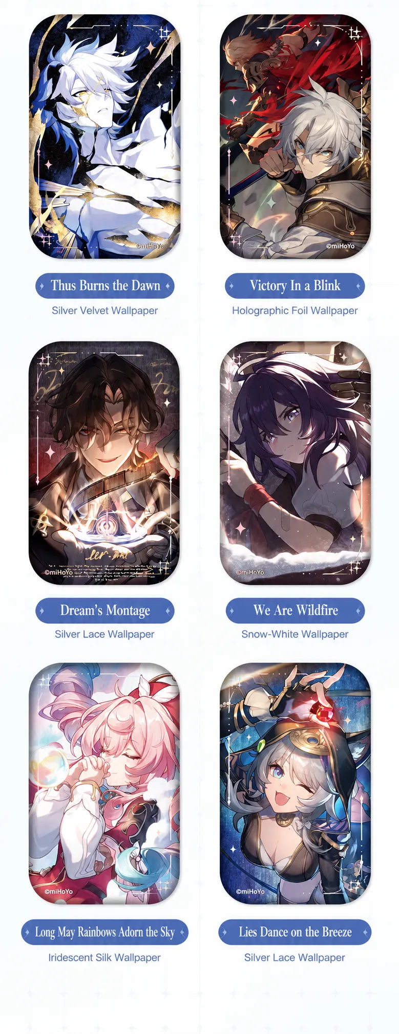 Honkai: Star Rail Light Cone badge designs including Thus Burns the Dawn and We Are Wildfire