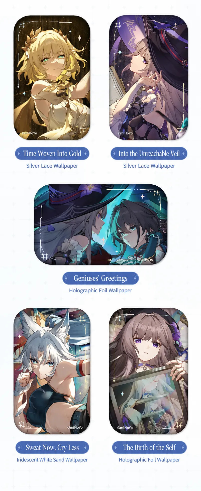 Honkai: Star Rail Light Cone badge designs featuring Kafka and other characters