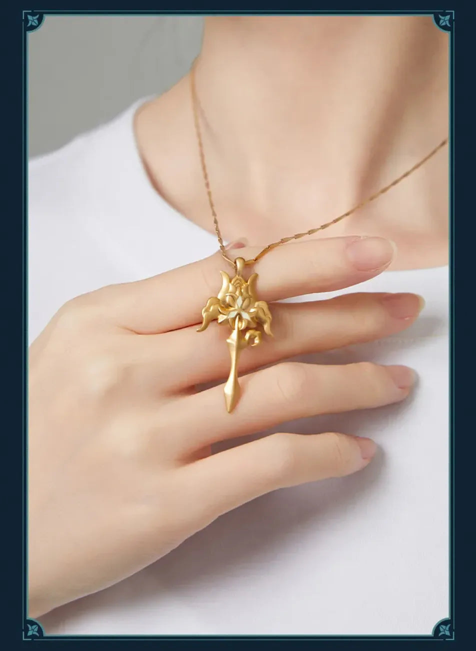 Luocha Theme Series gold floral necklace real product display