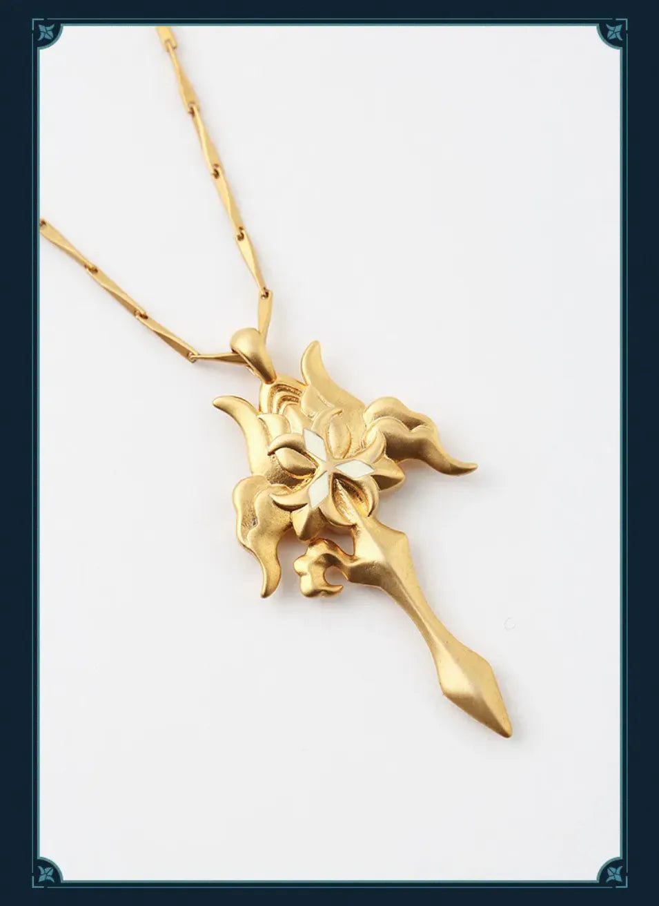 Prayer of Abyss Flower Necklace featuring its decorative gold pendant