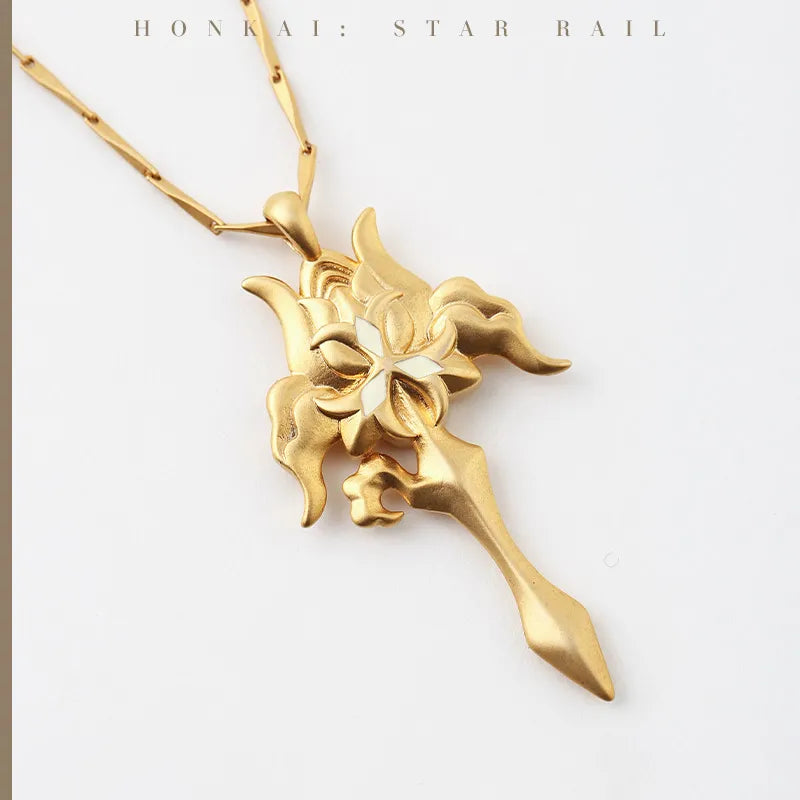 Luocha Prayer of Abyss Flower Necklace with gold-toned chain and decorative pendant