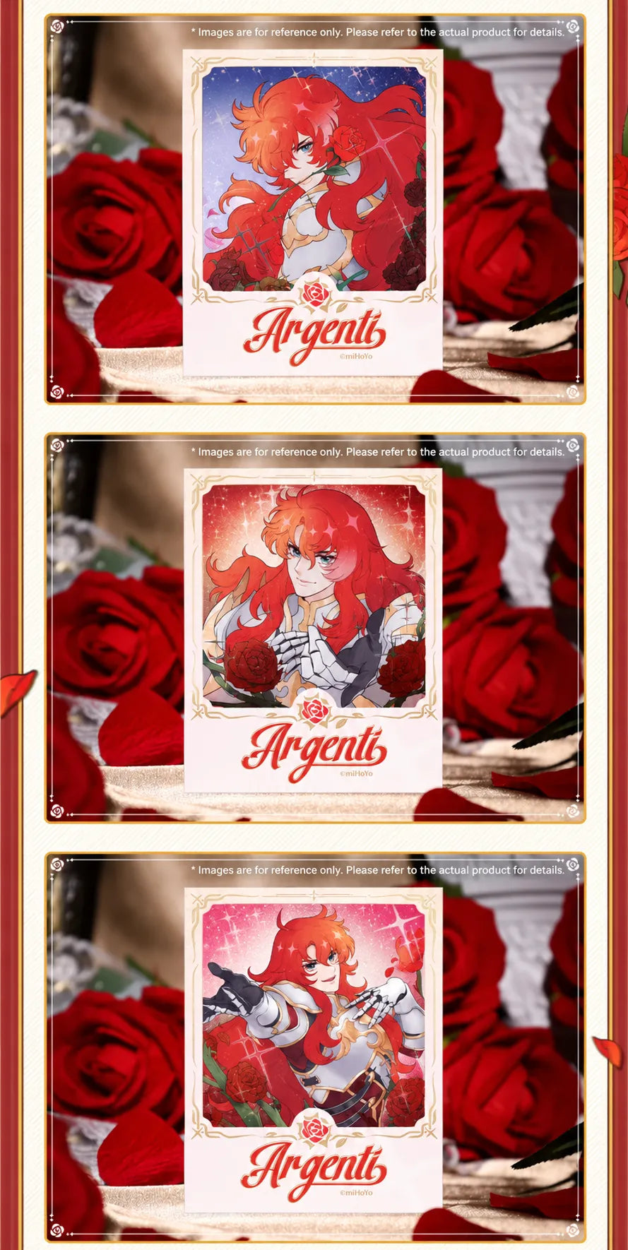 Argenti film-style card front and back designs with decorative gold details