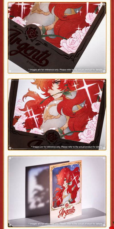 Argenti film-style card featuring rose artwork and decorative printed details