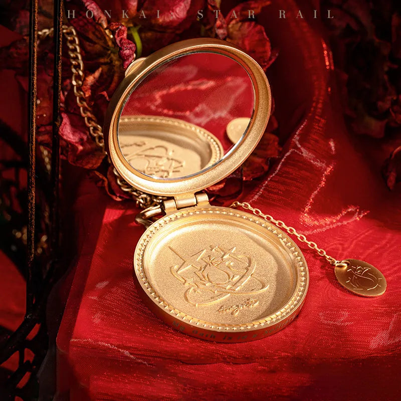 Honkai: Star Rail Argenti pocket watch-style charm displayed with collectible accessories