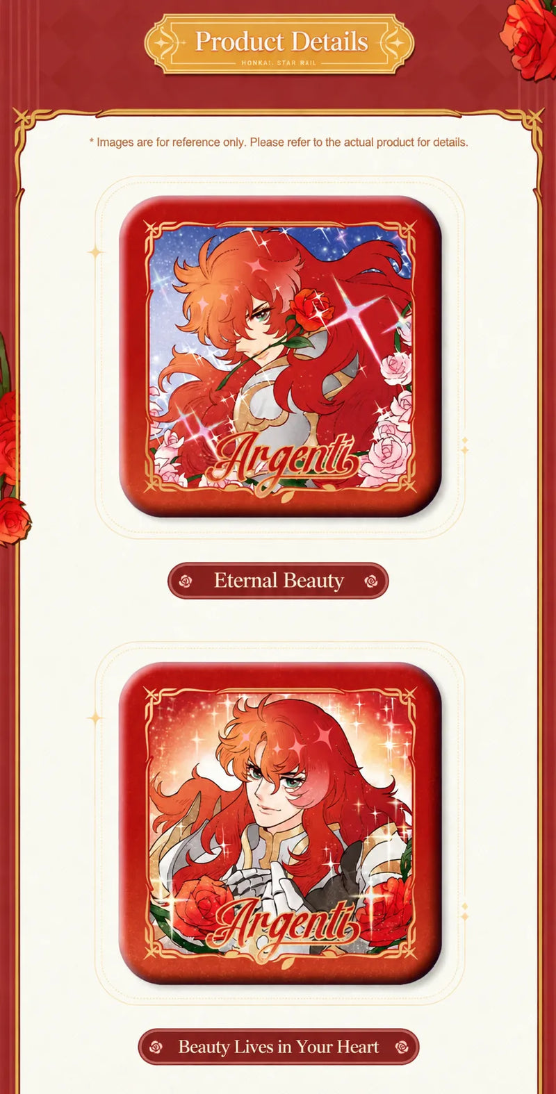 Argenti Eternal Beauty badge displayed among red roses