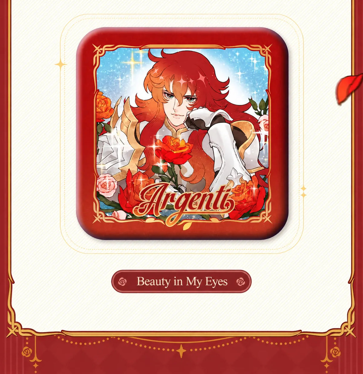 Argenti Beauty Lives in Your Heart badge close-up