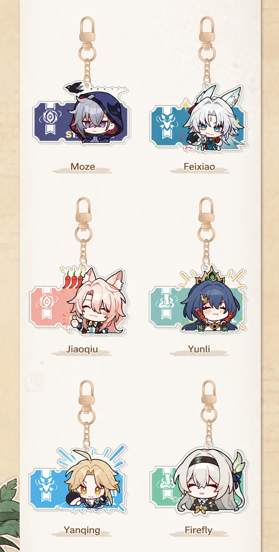 Honkai: Star Rail Pom-Pom Gallery March 7th Dan Heng Seele Jing Yuan Silver Wolf and Luocha acrylic charms