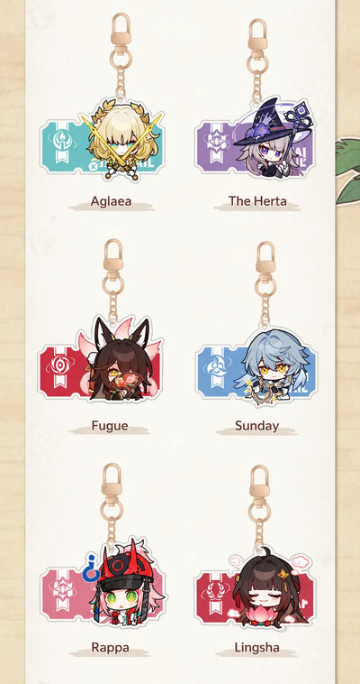 Honkai: Star Rail Pom-Pom Gallery Aglaea The Herta Fugue Sunday Rappa and Lingsha acrylic charms