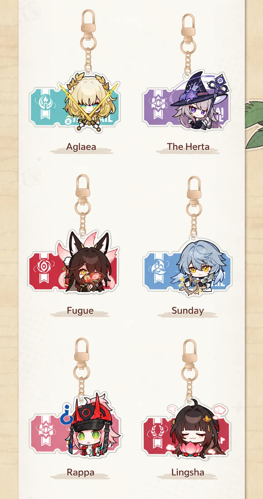 Honkai: Star Rail Pom-Pom Gallery Aglaea The Herta Fugue Sunday Rappa and Lingsha acrylic charms