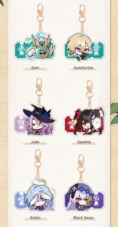 Honkai: Star Rail Pom-Pom Gallery Sam Aventurine Jade Sparkle Robin and Black Swan acrylic charms