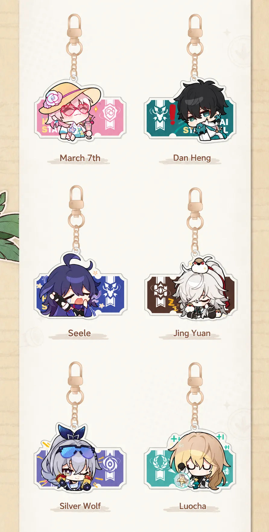 Honkai: Star Rail Pom-Pom Gallery Jingliu Topaz Fu Xuan Dan Heng • Imbibitor Lunae and Trailblazers acrylic charms