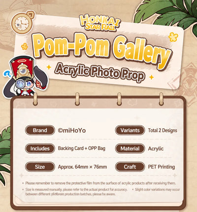 Honkai: Star Rail Pom-Pom Gallery Acrylic Photo Prop specifications