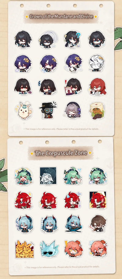 Honkai: Star Rail Pom-Pom Gallery Crown of the Mundane and Divine and The Crepuscule Zone sticker designs