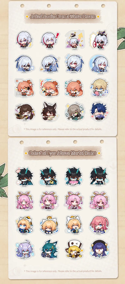 Honkai: Star Rail Pom-Pom Gallery Jolted Awake From a Winter Dream and Celestial Eyes Above Mortal Ruins sticker designs