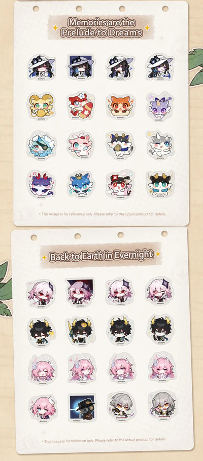 Honkai: Star Rail Pom-Pom Gallery Memories are the Prelude to Dreams and Back to Earth in Evernight sticker designs
