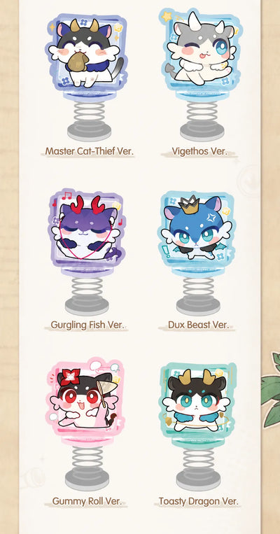 Chimera Acrylic Shakers featuring Master Cat-Thief, Vigethos, Gurgling Fish, Dux Beast, Gummy Roll, and Toasty Dragon