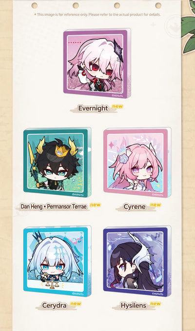 Pom-Pom Gallery Flowing Sand Acrylic Fridge Magnets featuring Evernight, Dan Heng • Permansor Terrae, Cyrene, Cerydra, and Hysilens
