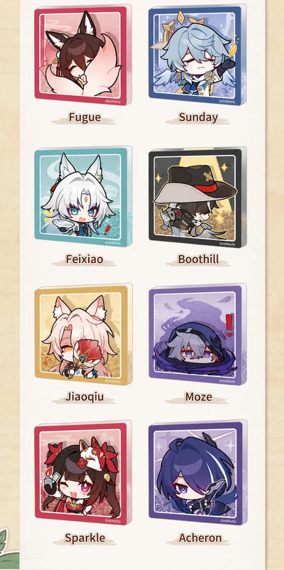 Pom-Pom Gallery Flowing Sand Acrylic Fridge Magnets featuring Fugue, Sunday, Feixiao, Boothill, Jiaoqiu, Moze, Sparkle, and Acheron