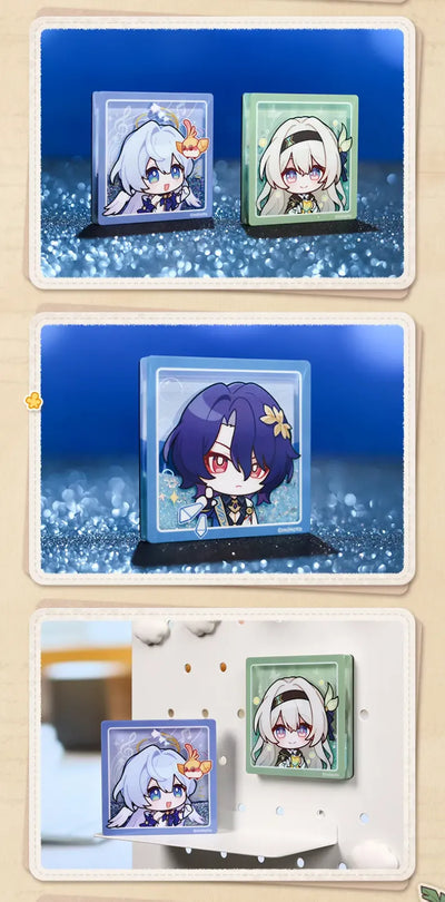 Honkai: Star Rail Pom-Pom Gallery Flowing Sand Acrylic Fridge Magnets displayed together