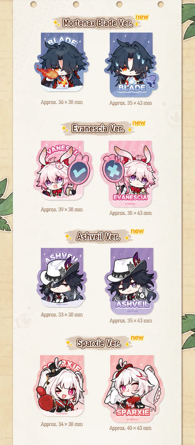 Pom-Pom Gallery Magnetic Bookmarks featuring Mortenax Blade, Evanescia, Ashveil, and Sparxie