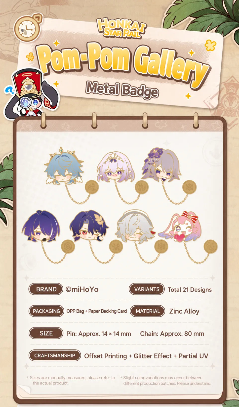 Honkai: Star Rail Pom-Pom Gallery Sunday Castorice The Herta Acheron and Dr. Ratio metal badges