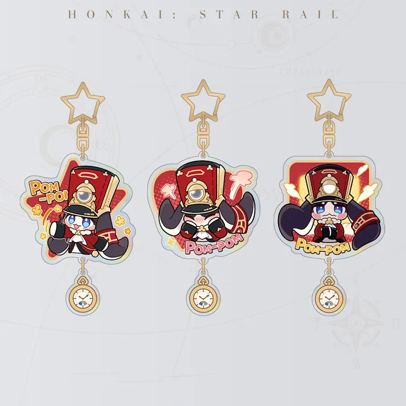 Honkai: Star Rail Pom-Pom Gallery Pom-Pom and Mem Acrylic Charms display