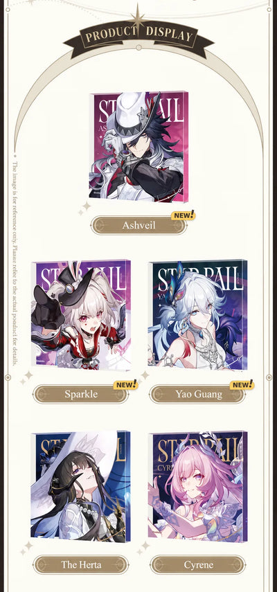 Ashveil, Sparxie, Yao Guang, The Dahlia and Cyrene acrylic display blocks