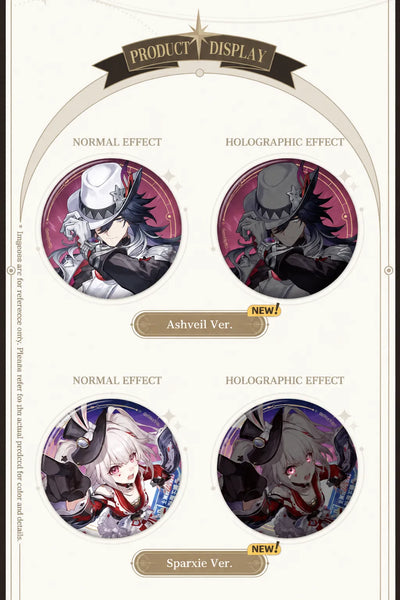 Ashveil and Sparxie badges comparing normal and reflective effects