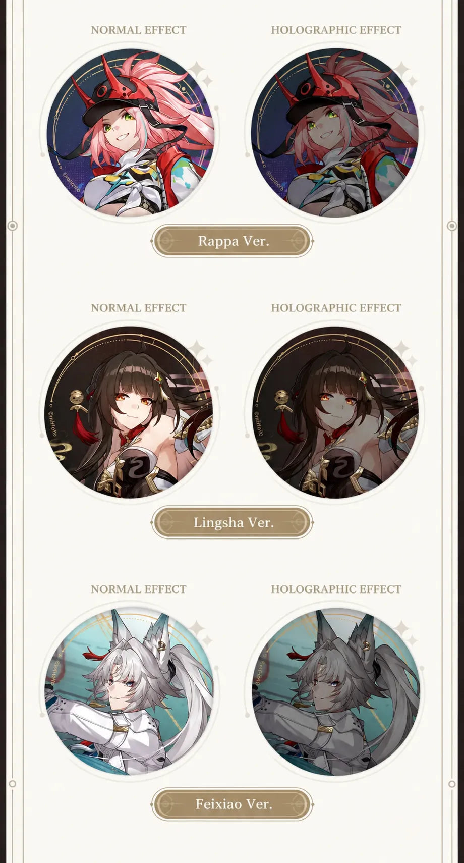 Rappa, Lingsha and Feixiao badge effect comparisons