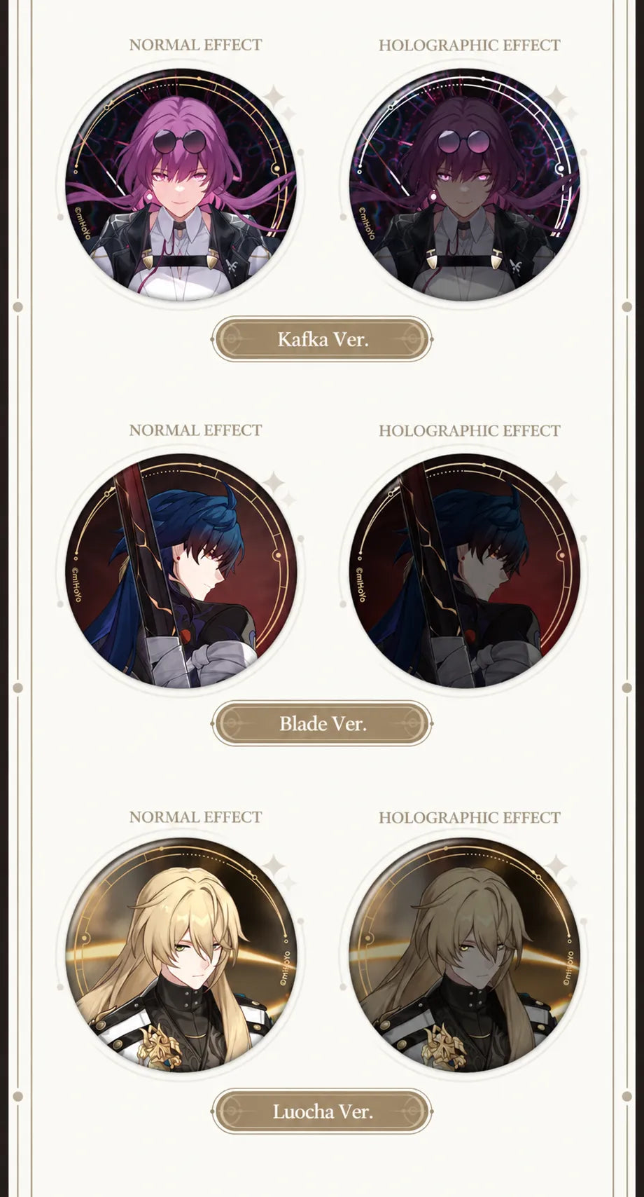 Kafka, Blade and Luocha badge effect comparisons