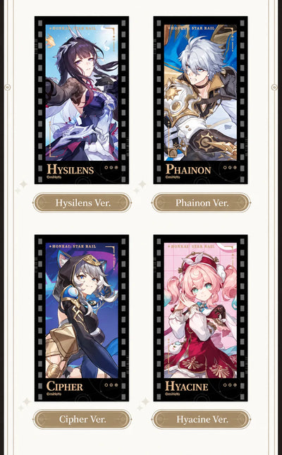 Filmstrip Cards featuring Hysilens, Phainon, Cipher and Hyacine