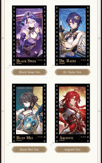 Filmstrip Cards featuring Black Swan, Dr. Ratio, Ruan Mei and Argenti