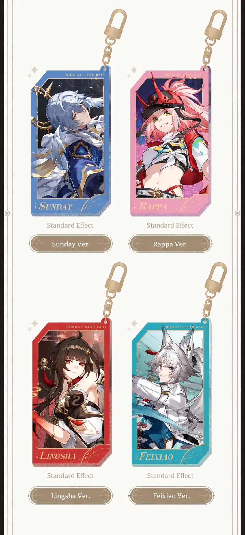 Sunday, Rappa, Lingsha and Feixiao acrylic charms