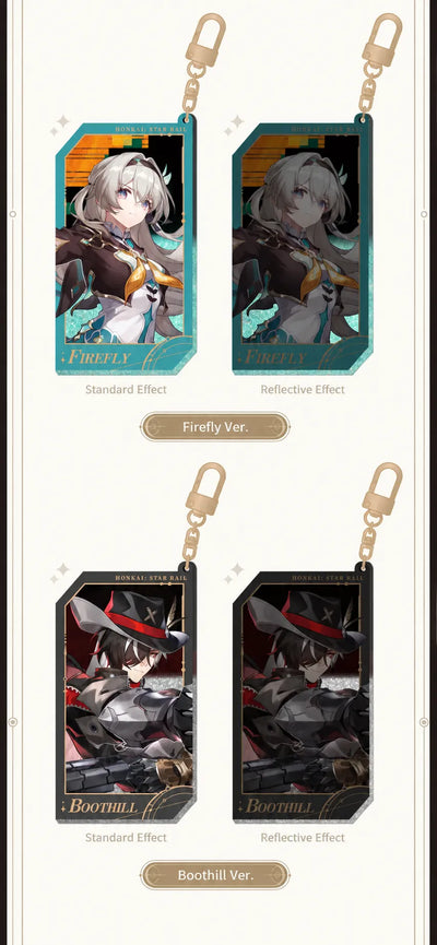 Firefly and Boothill charms comparing standard and reflective finishes