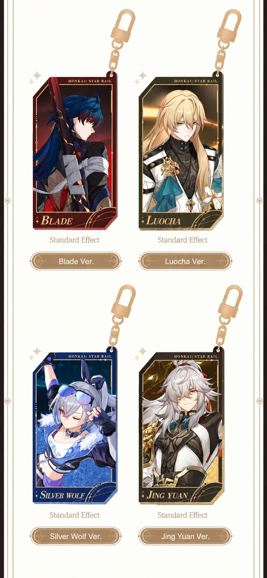 Blade, Luocha, Silver Wolf and Jing Yuan acrylic charms