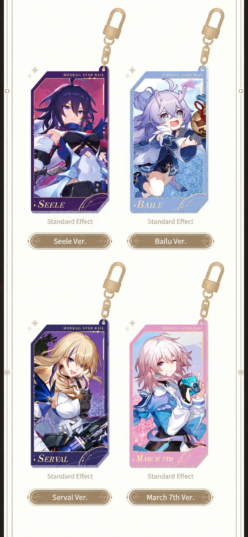 Seele, Bailu, Serval and March 7th acrylic charms