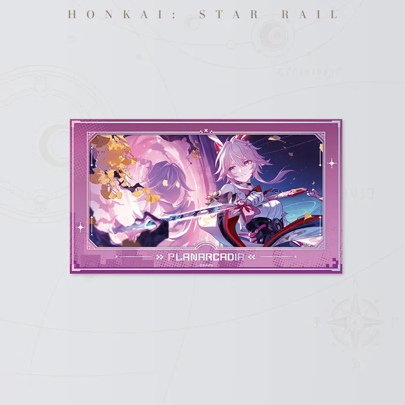Honkai Star Rail Evanescia's Dark Side film-style card featuring Evanescia with a sword