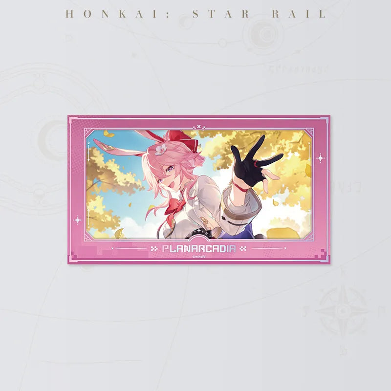 Honkai Star Rail Evanescia's Farewell film-style card featuring Evanescia among golden leaves